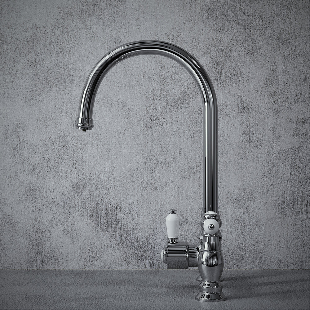 Heritage Bridge 3 in 1 Chrome White Handle Boiling Hot Water Tap