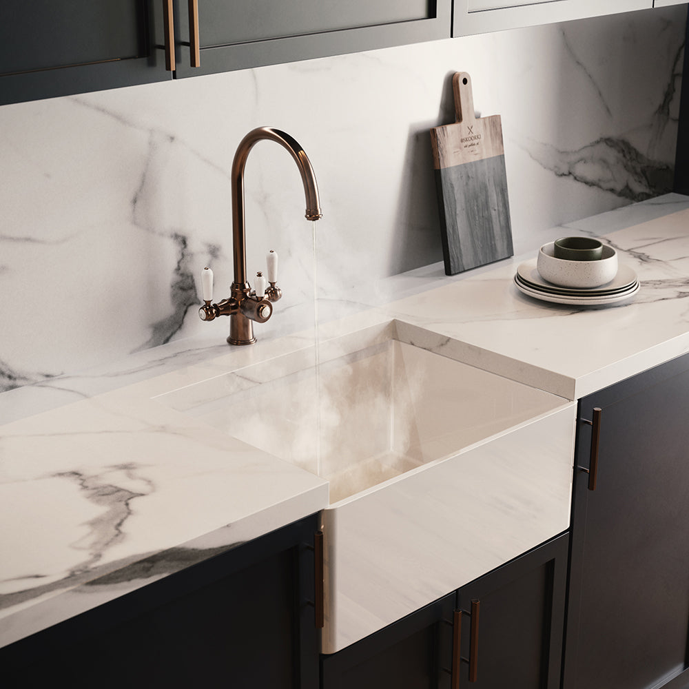 Heritage Cruciform 3 in 1 Brushed Copper White Handle Boiling Hot Water Tap