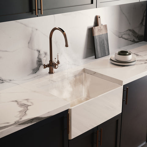 Heritage Cruciform 3 in 1 Brushed Copper White Handle Boiling Hot Water Tap