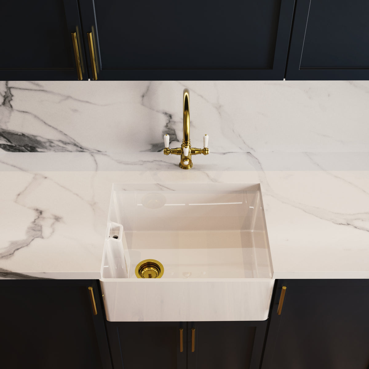 Heritage Cruciform 3 in 1 Brushed Gold White Handle Boiling Hot Water Tap