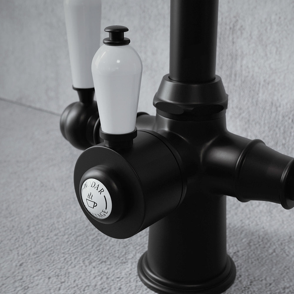 Heritage Cruciform 3 in 1 Matt Black White Handle Boiling Hot Water Tap