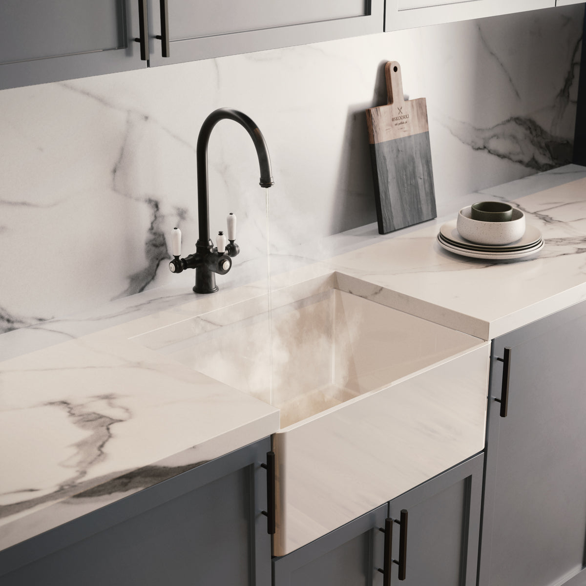 Heritage Cruciform 3 in 1 Matt Black White Handle Boiling Hot Water Tap