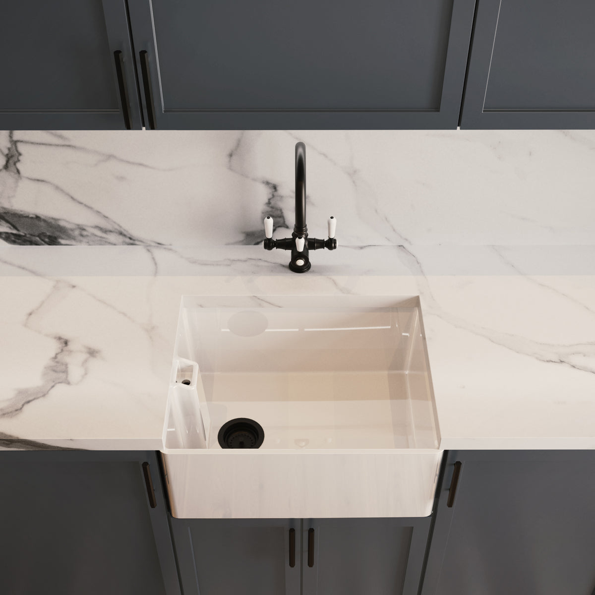Heritage Cruciform 3 in 1 Matt Black White Handle Boiling Hot Water Tap