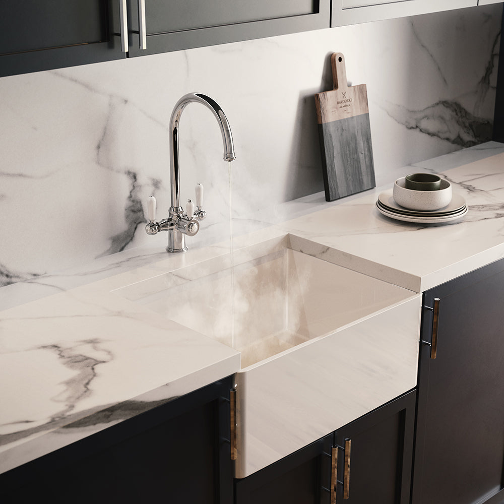 Heritage Cruciform 3 in 1 Chrome White Handle Boiling Hot Water Tap