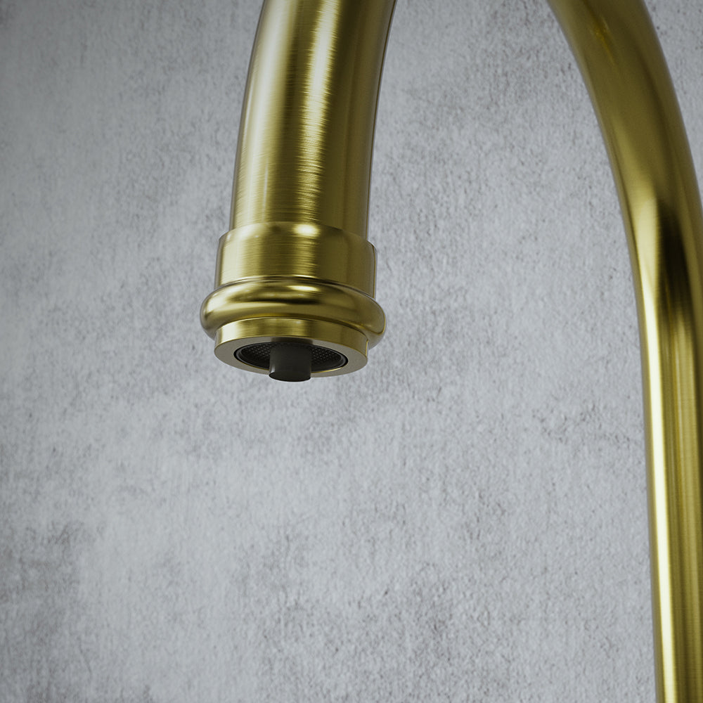 Heritage Cruciform 3 in 1 Brushed Brass White Handle Boiling Hot Water Tap