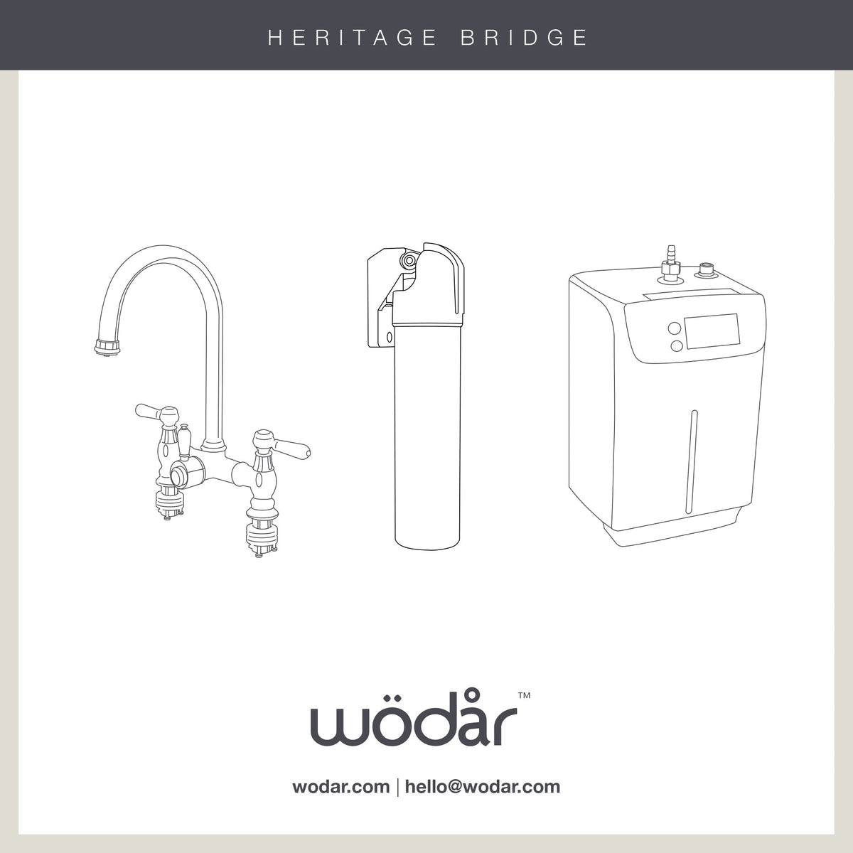 Heritage Bridge 3 in 1 Brushed Gold White Handle Boiling Hot Water Tap
