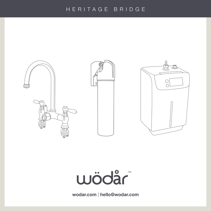 Heritage Bridge 3 in 1 Gunmetal Grey White Handle Boiling Hot Water Tap