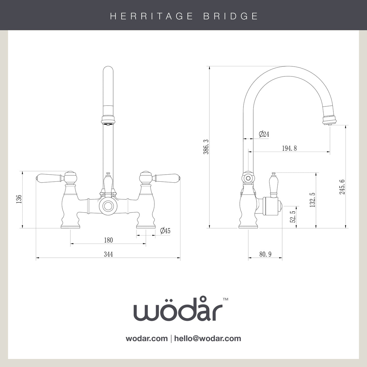 Heritage Bridge 3 in 1 Brushed Gold White Handle Boiling Hot Water Tap