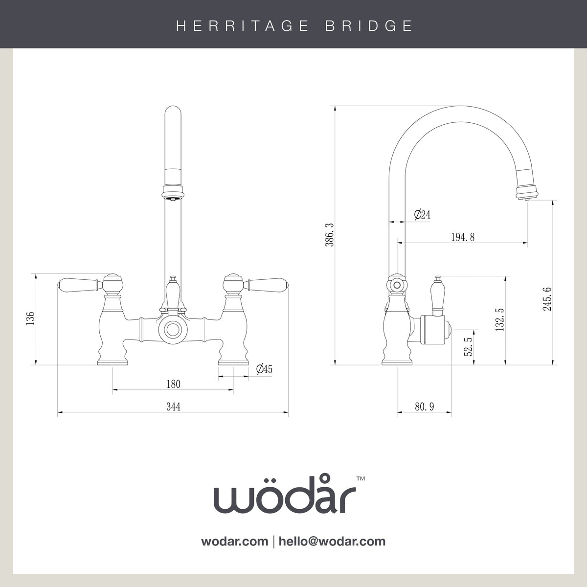 Heritage Bridge 3 in 1 Matt Black White Handle Boiling Hot Water Tap