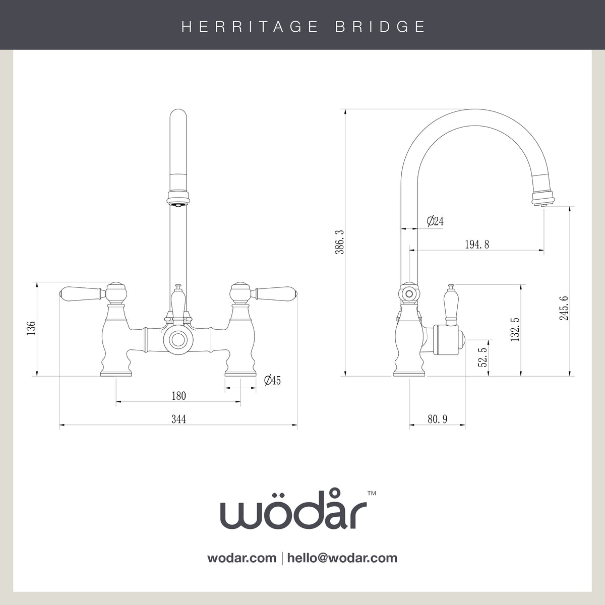 Heritage Bridge 3 in 1 Chrome Black Handle Boiling Hot Water Tap