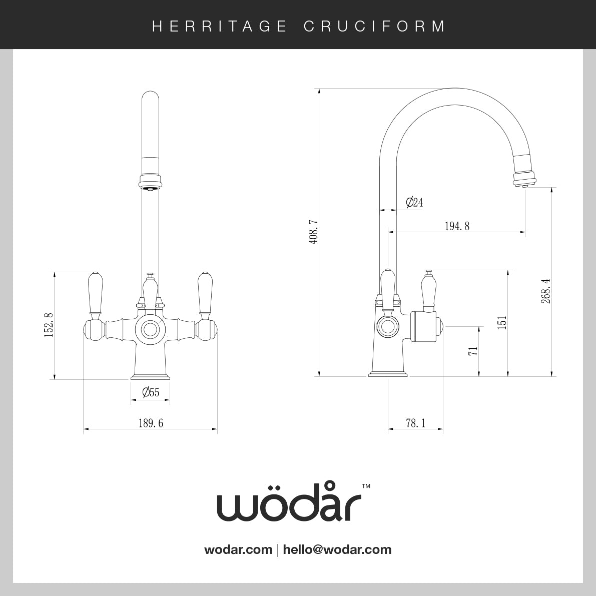 Heritage Cruciform 3 in 1 Brushed Brass Black Handle Boiling Hot Water Tap
