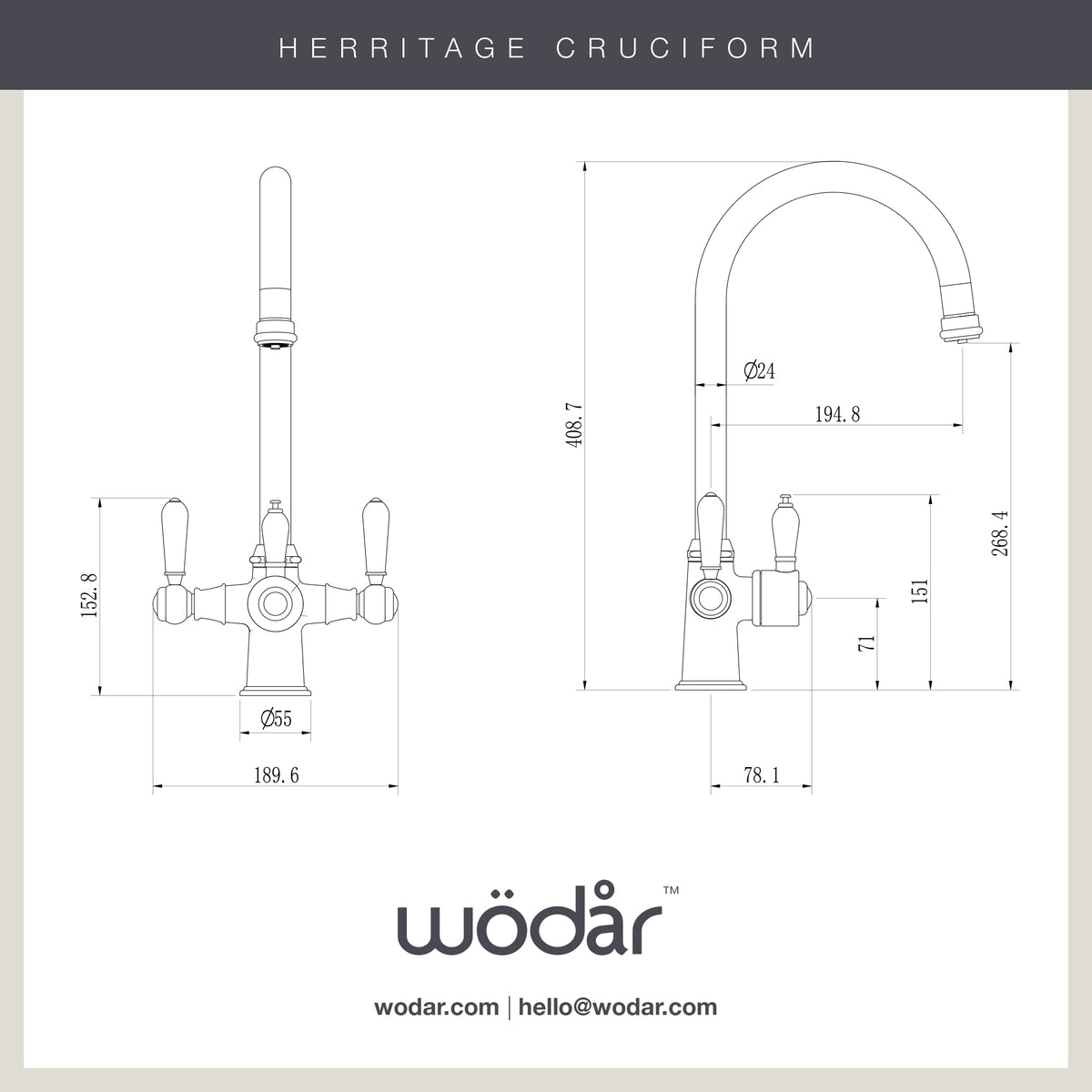 Heritage Cruciform 3 in 1 Brushed Copper Black Handle Boiling Hot Water Tap