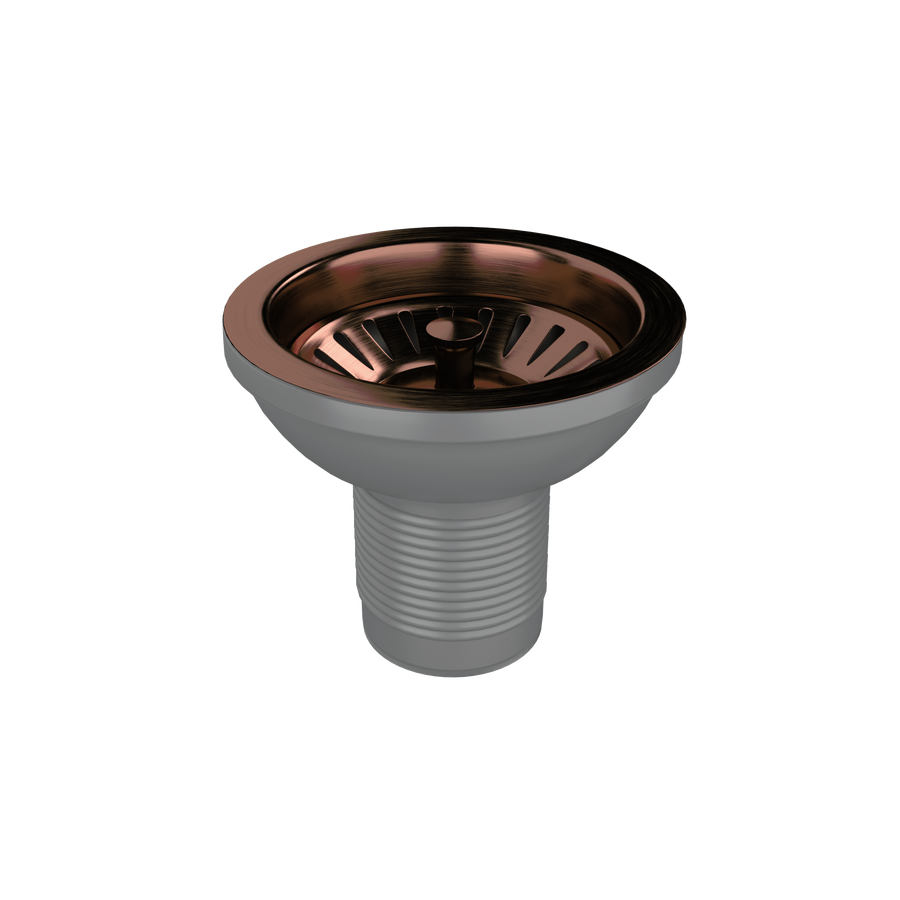 Wodar 90mm kitchen strainer waste with rectangular overflow plate - Brushed Copper