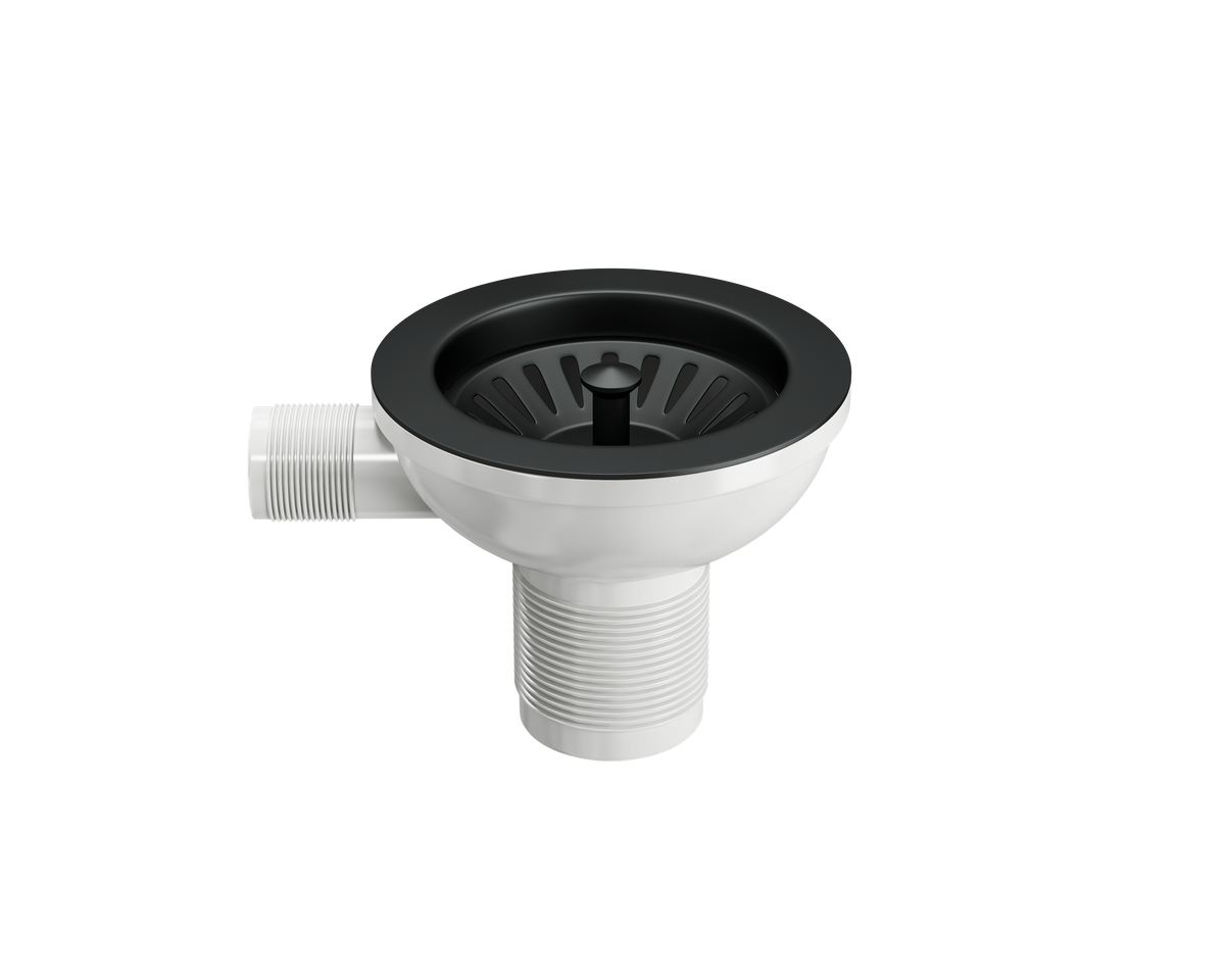 Wodar 90mm kitchen strainer waste with no overflow plate - Matt Black