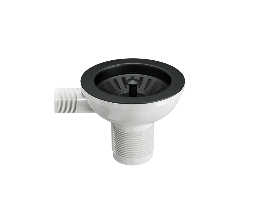 Wodar 90mm kitchen strainer waste with no overflow plate - Matt Black