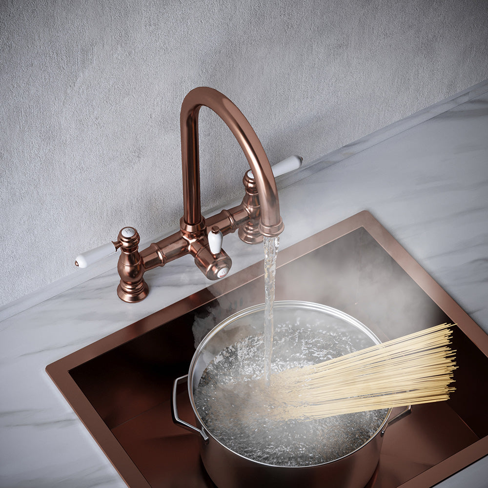 Heritage Bridge 3 in 1 Brushed Copper Black Handle Boiling Hot Water Tap