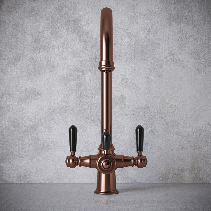 Heritage Cruciform 3 in 1 Brushed Copper Black Handle Boiling Hot Water Tap