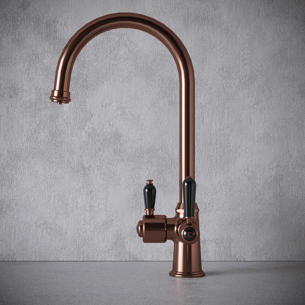 Heritage Cruciform 3 in 1 Brushed Copper Black Handle Boiling Hot Water Tap