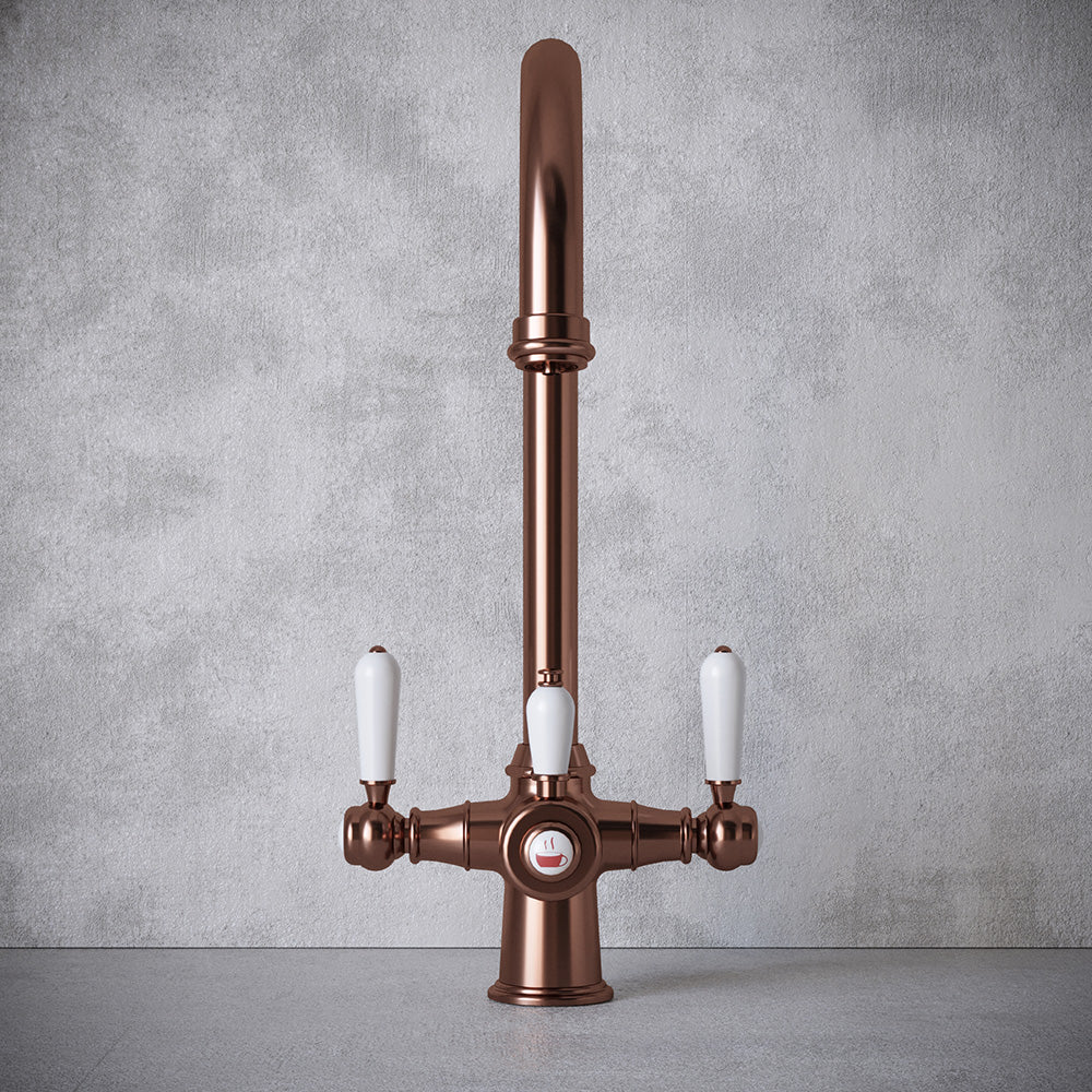 Heritage Cruciform 3 in 1 Brushed Copper White Handle Boiling Hot Water Tap