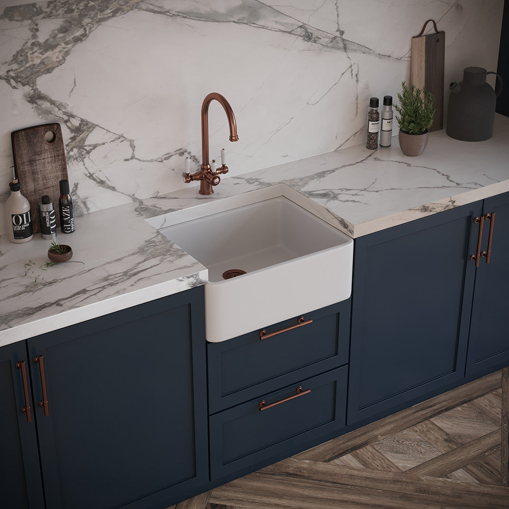 Heritage Cruciform 3 in 1 Brushed Copper White Handle Boiling Hot Water Tap